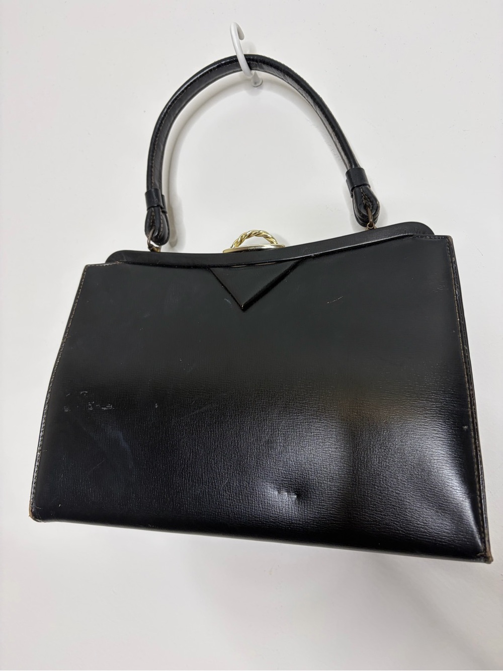 VINTAGE Black Structured Topt-Handle Women's Bag leather classic